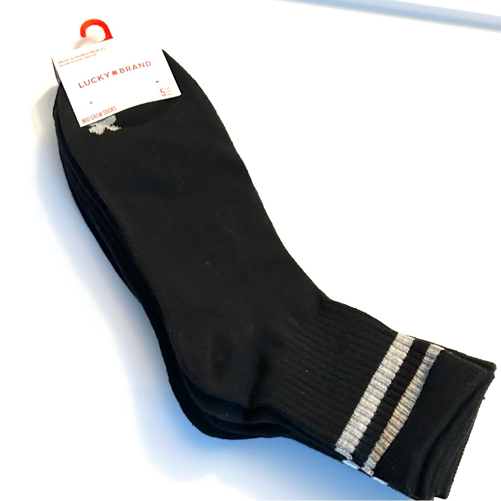 Lucky Brand Mens 5 Packs Mid Crew Socks Black New